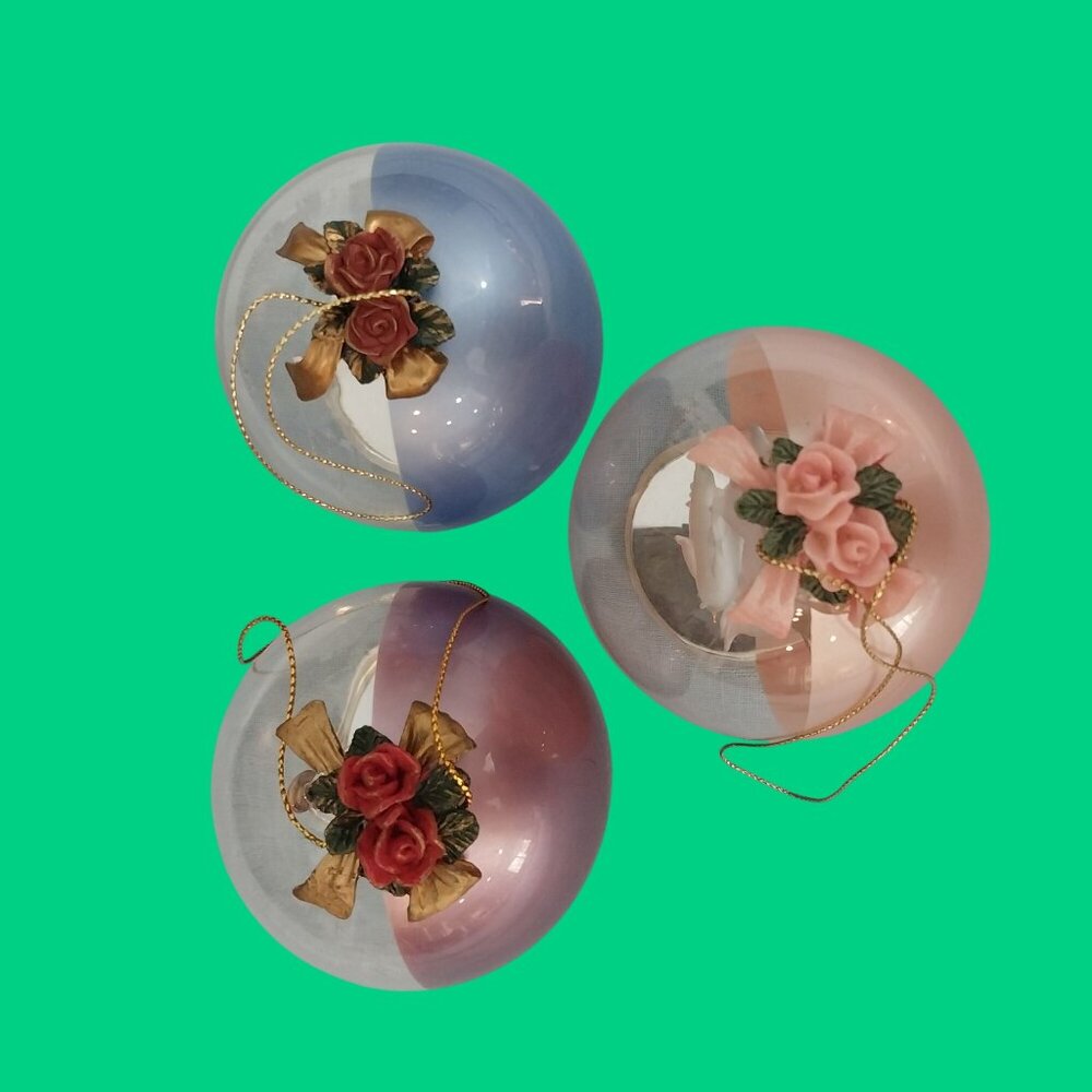 Vintage Christmas Set Of 3 Glass Globe Ornament Angel Reindeer Dolphin - Picture 6 of 8